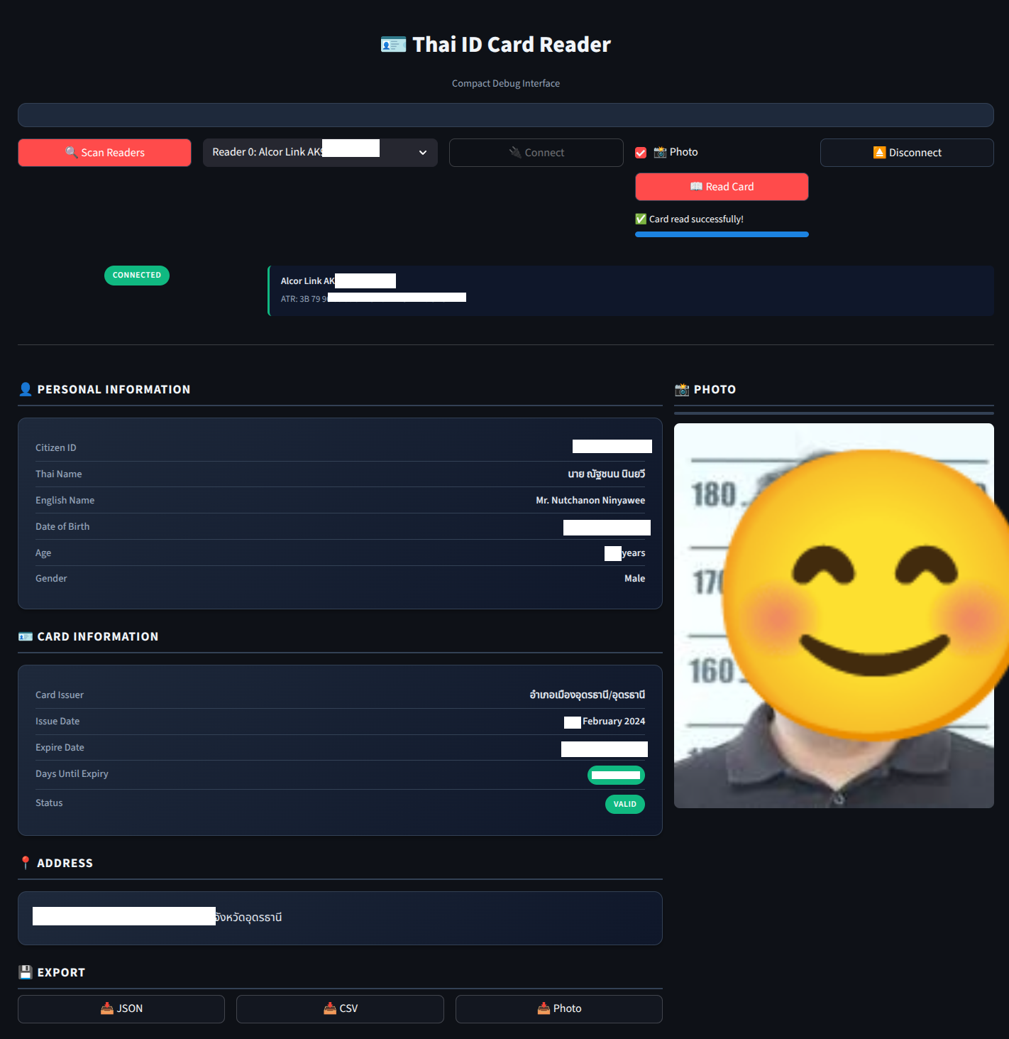 Thai ID Card Reader Demo